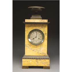 FRENCH BRONZE AND, MARBLE CASED MANTEL CLOCK, Kellner a Paris, the movement fronted by a silver...