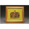 Image 2 : TWO PAINTED ARMORIAL PANELS, rendered in colours and gilt on yellow-grounds; contained in bird's...