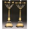 Image 1 : PAIR OF FRENCH PATINATED AND GILT BRONZE SIX-LIGHT CANDELABRA, in the Empire style, each with ree...