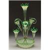 Image 1 : VICTORIAN SHADED OPAQUE AND GREEN GLASS EPERGNE, the central trumpet surrounded by three smaller...