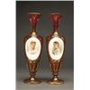 Image 1 : PAIR OF BOHEMIAN, OVERLAID GLASS PORTRAIT VASES, of red and clear glass decorated with gilt fol...