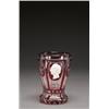 Image 1 : BOHEMIAN SULPHIDE, PORTRAIT GLASS BEAKER, of clear glass overlaid with red and cut with panels...