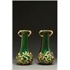 Image 1 : PAIR OF LEGRAS MONT JOYE GREEN AVENTURINE GLASS VASES, each with raised gilt mistletoe and applie...