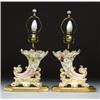 Image 1 : PAIR OF ENGLISH PORCELAIN SPILL VASES, moulded as cornucopiae with low relief floral garlands on...