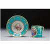 Image 1 : SEVRES 'JEWELLED' TURQUOISE-GROUND, PORTRAIT CUP AND SAUCER, painted on the cup with a portrait...