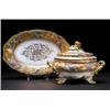 Image 1 : FRENCH PORCELAIN LARGE TUREEN, COVER AND STAND, of lobed oval form with moulded and gilt scroll h...