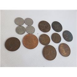 Old UK Pennies, 6 Pence, Half Penny Coins