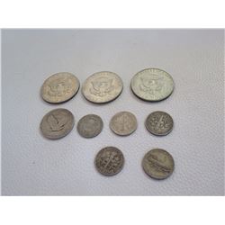3 JFK 1966 50% Silver 50 Cent Coins, Silver Dimes and Quarters