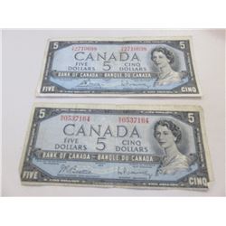 1954 2 x $5 Bills