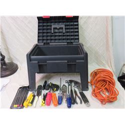 Step stool tool box with tools