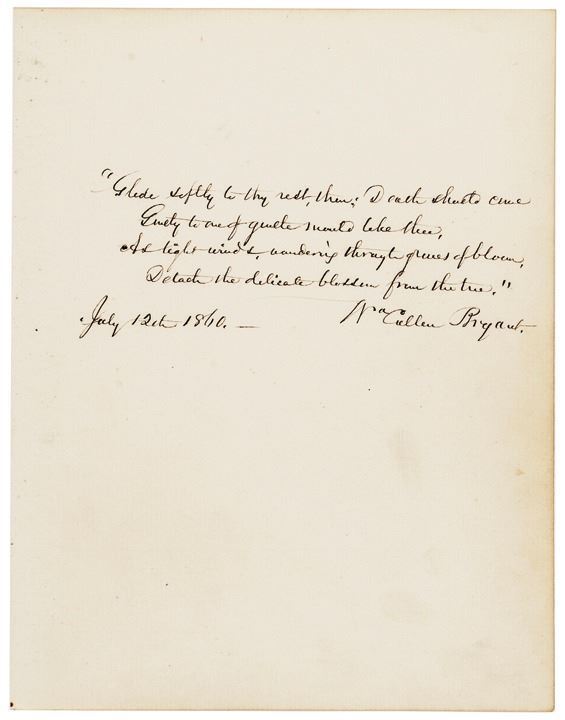 WILLIAM CULLEN BRYANT Autograph Quotation Signed from his Poem