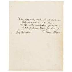 WILLIAM CULLEN BRYANT Autograph Quotation Signed from his Poem “Consumption”