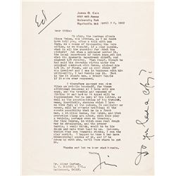 JAMES M. CAIN Typed Letter Signed, Author of: The Postman Always Rings Twice