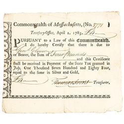GENERAL JOHN GLOVER’s Revolutionary War Era Mass Treasury Payment Certificate