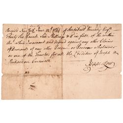 1764 ISAAC LOW Signed Receipt to Navy Captain A Kennedy of the Ship HMS Coventry