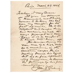 JOHN J. BLACK JACK PERSHING, U.S. Army General, Autograph Letter Signed