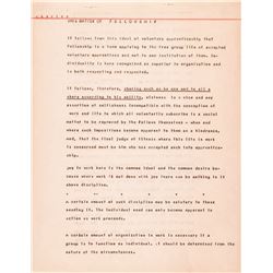 FRANK LLOYD WRIGHT Signed Typed Manuscript Titled: The Matter of Fellowship