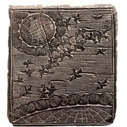 c. 1750 American Colonial Earth + Heavens Hand-Engraved Woodblock Printing Plate