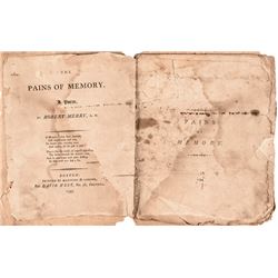 1797-Dated Imprint titled: THE PAINS OF MEMORY. A POEM by ROBERT MERRY, Boston