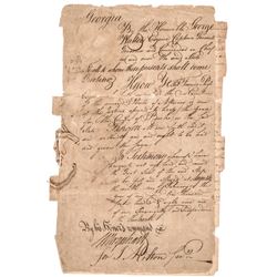 1789 Declaration Signer (GEORGE WALTON) GA. Gov. Headed Slave Related Document