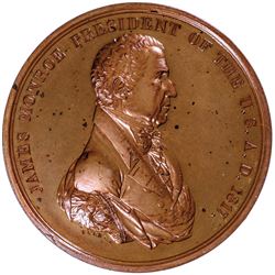 1817-Dated JAMES MONROE INDIAN PEACE MEDAL In Bronze Choice Mint