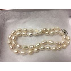 HAND KNOTTED FRESH WATER PEARL NECKLACE, WHITE LUSTER