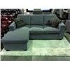 Image 1 : LIGHT GREY UPHOLSTERED SOFA WITH FOOTSTOOL LOUNGER & 2 THROW CUSHIONS