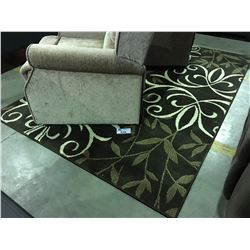 APPROX 5'X8' MULTICOLORED AREA RUG BROWN BEIGE AND OFF WHITE LEAF PATTERN