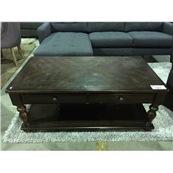 DARK BROWN LIFT TOP COFFEE TABLE (MINOR SCRATCHES AND SCUFFS PRESENT)