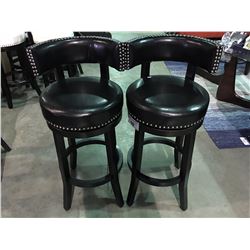PAIR OF BLACK LEATHER STUDDED, UPHOLSTERED 29" BARSTOOLS