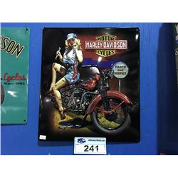 HARLEY DAVIDSON MOTORCYCLES  FIXERUP BABE  15 X13  TIN SIGN