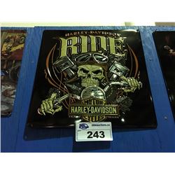 HARLEY DAVIDSON MOTORCYCLES "RIDE BONE" 14.5"X14.5" TIN SIGN