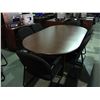 Image 2 : SMALL MAHOGANY FINISH BOARDROOM TABLE WITH 6 BLACK UPHOLSTERED CLIENT CHAIRS