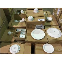 PALLET LOT OF WORLD BRAND ALL WHITE TABLE WARE: PLATES CUPS ETC.