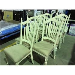 SET OF 7 COUNTRY STYLE OFF WHITE WITH LIGHT BEIGE UPHOLSTERED SEAT CUSHION DINING CHAIRS