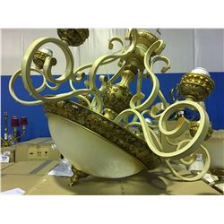 PALE YELLOW AND GOLD 6 LIGHT ELEGANT CHANDELIER WITH BOTTOM DOME LIGHT