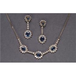 14K WHITE GOLD, NECKLACE, set with 3 oval cut sapphires (approx. 2.55ct. total weight) encircle...