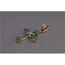 14K PINK GOLD AND SILVER CROSS PENDANT, set with, 27 full cut tsavorite garnets (approx. 3.15ct...