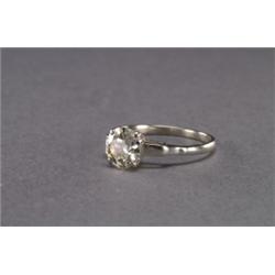 18K WHITE GOLD SOLITAIRE RING, set with a European cut diamond (approx. 1.52ct.),, 3.2 grams...