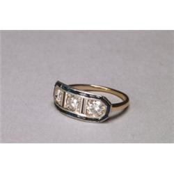 18K YELLOW GOLD AND PLATINUM FILIGREE RING, set with 3 brilliant cut diamonds (approx. 0.73ct. to...