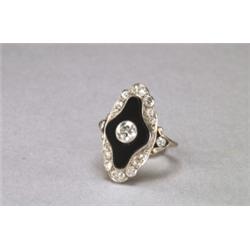 18K WHITE GOLD AND, PLATINUM RING, bezel set with a European cut diamond (approx. 0.32ct.) on a...