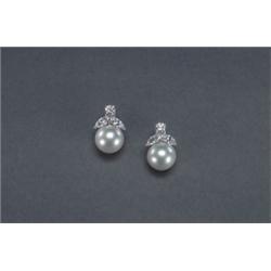 PAIR OF 18K WHITE GOLD STUD EARRINGS, each set with a cultured pearl (11.5mm), surmounted by a...