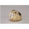 Image 1 : 14K YELLOW GOLD RING, bezel set with a pear cut diamond (approx. 2.05ct.) in a stepped mount deco...