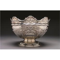 VICTORIAN SILVER, MONTEITH, of circular form with shaped rim on a pedestal foot, repoussT and c...