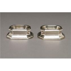 PAIR OF GEORGE II SILVER TRENCHER SALTS, of waisted octagonal form with oval bowls, l. 3.1" - 7.9...