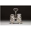 Image 1 : EARLY VICTORIAN SILVER PRESERVE CRUET, of waisted rectangular form with rocaille cast frame fitte...