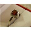 Image 2 : RING - HEART FACETTED GARNET & 2 DIAMONDS IN STERLING SILVER SETTING - RETAIL ESTIMATE $375