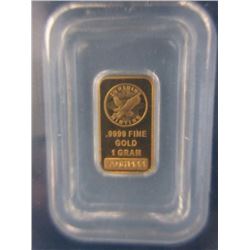 INVESTOR BAR - .9999 GOLD SUNSHINE MINTING (SMI) BAR - 1 GRAM - IN SECURITY PACKAGE & CERTIFIED