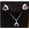 Image 1 : NEW NECKLACE & EARRING SET - TRILLIUM FACETED AMETHYST & DIAMOND IN STERLING SILVER SETTING - INCLUD