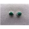 Image 1 : EARRINGS - NEW ROUND FACETED EMERALD & DIAMOND IN STERLING SILVER STUD DESIGNED SETTING - RETAIL EST